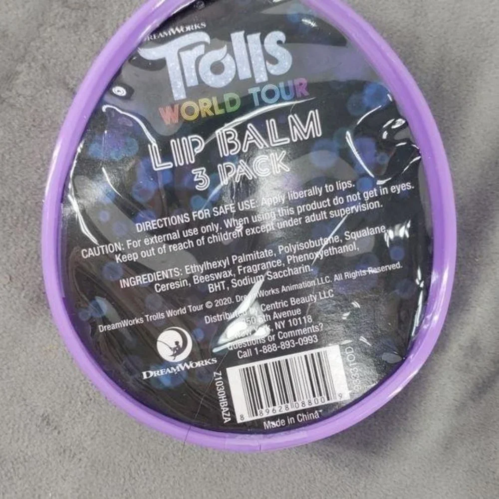 TROLLS World Tour‎ Lip Balm Set of 3 Funky Fruit Rock N Troll Mango Groovy Grape